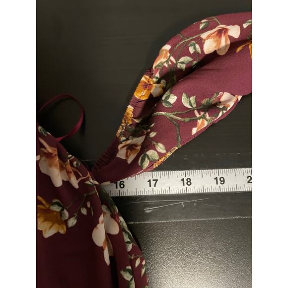 Vintage Womens Top Medium Maroon Floral Boned Off the Shoulder Cropped Romantic - Picture 5 of 7